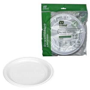 PLATO BLANCO DE PLASTICO RECICLABLE 22CM (10 UNIDADES)