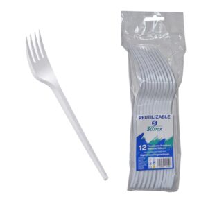 TENEDOR BLANCO DE PLASTICO RECICLABLE (12 UNIDADES)