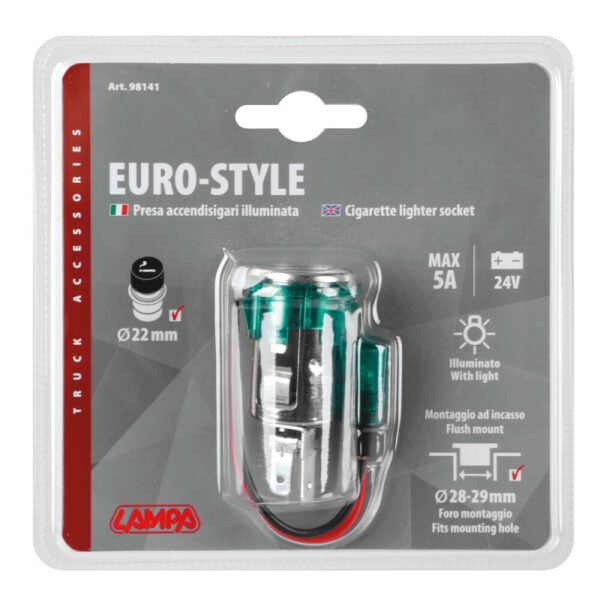 TOMA MECHERO EUROPEO CON LUZ 24V MONTAJE EMPOTRADO - Imagen 3