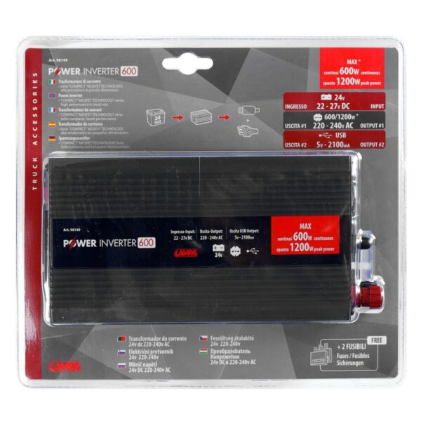 TRANSFORMADOR DE 24V A 220V 600W CON USB - Imagen 9